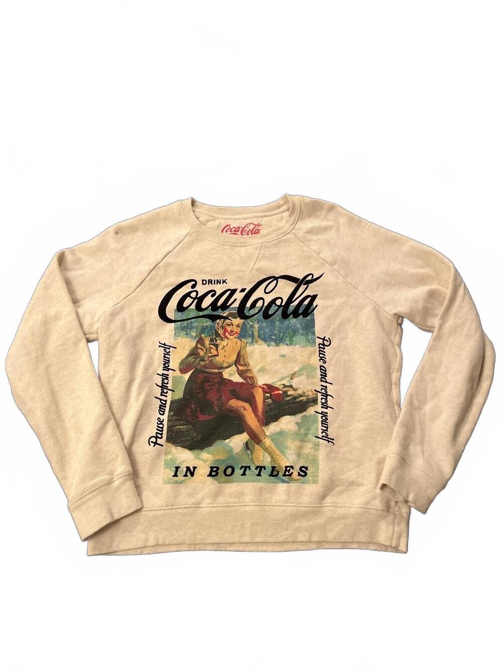 Lucky Brand Coca-Cola Vintage Style Sweatshirt Beige Small S/P Retro Graphic Pul